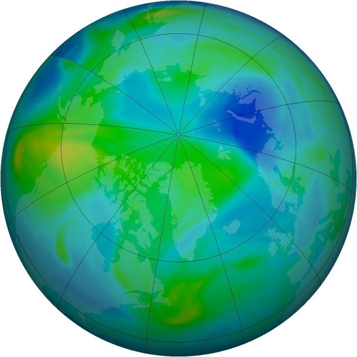 Arctic ozone map for 08 October 2007